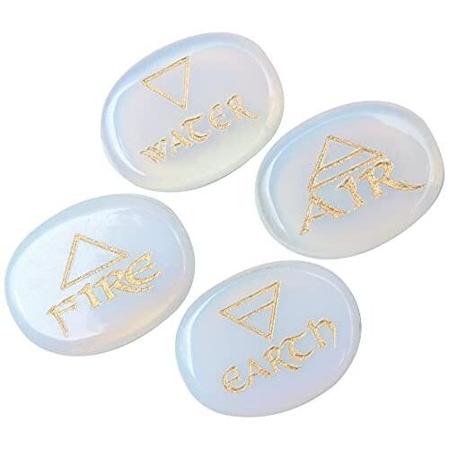 Crocon 4 Elements Opalite Stones Engraved Triangle Symbols (Earth Air Fire Water) Polished Palm Stones for Gemstone Reiki Crystals｜supiyura｜03