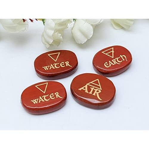 Crocon 4 Elements Red Jasper karuna Stones Engraved Triangle Symbols (Earth Air Fire Water) Polished Palm Stones for Gemstone Reik｜supiyura｜03