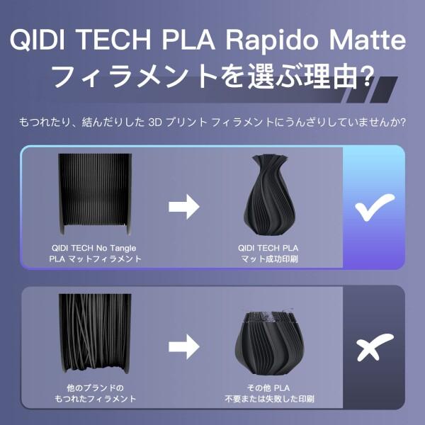 QIDI TECH マットPLA Rapidoフィラメント1.75mm、PLA Matte 3Dプリンター フィラメント 1kg スプール（2.2ポ｜supiyura｜04
