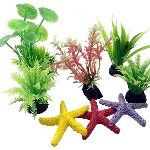 SZLYTYUN 水族館水槽プラスチック植物とセラミック小さな装飾と樹脂ヒトデの装飾の11ピース｜supiyura｜03
