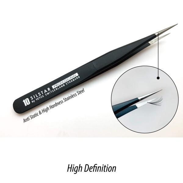 SILSTAR PROFESSIONAL PERFECTION POINT TWEEZER 16_BLACK, Tweezers w/Protective Pouch Surgical Grade Stainless Steel-Point Tip for I｜supiyura｜03
