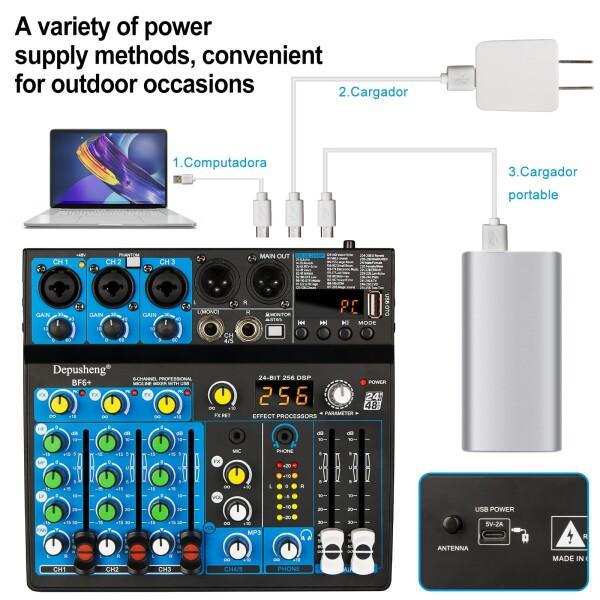Depusheng BF6+ ポータブル ミニ ミキサー 6 チャンネル Depusheng BF6+ ポータブル ミニ ミキサー 6 チャンネル