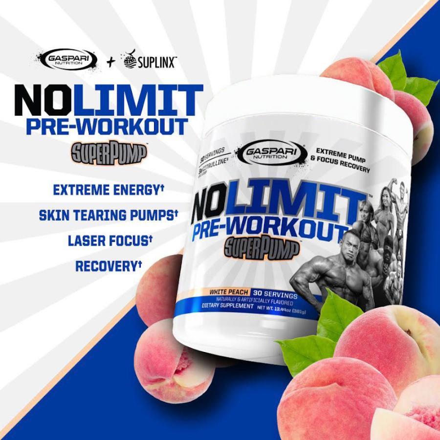 ノーリミットプレワークアウト スーパーパンプ ホワイトピーチ 381g No Limit PreWorkout Gaspari