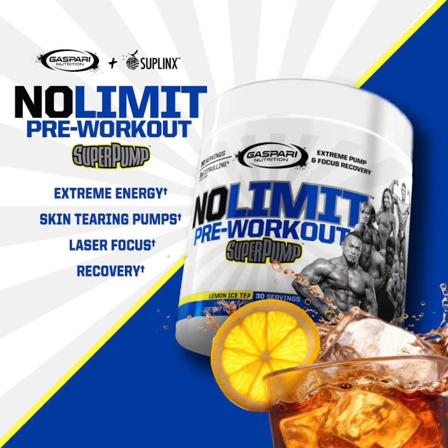 ノーリミットプレワークアウト スーパーパンプ レモンアイスティー 381g No Limit PreWorkout Gaspari