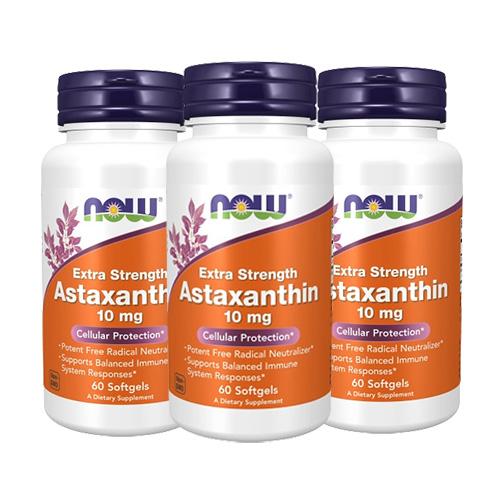 【3個セット】アスタキサンチン 10mg 60粒 Now Foods ナウフーズ アスタキサンチン サプリ カロテノイド  美容サプリ 透明感 美容習慣 エイジングケア