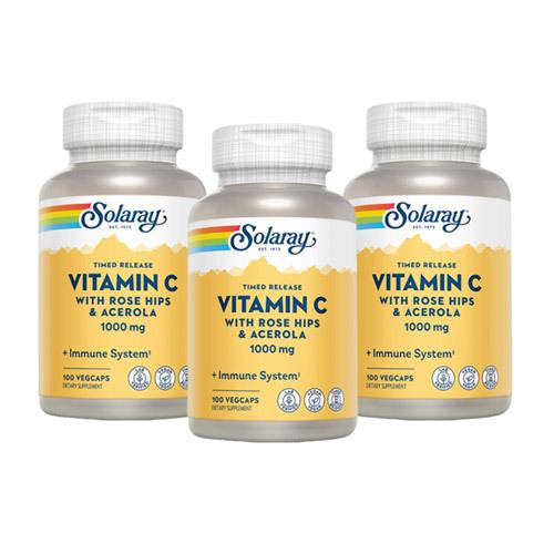 【3個セット】ビタミンC サプリメント 1000mg 2段階タイムリリース型  Solaray ソラレー ビタミンC サプリ アセロラ チェリー  ローズヒップ | 