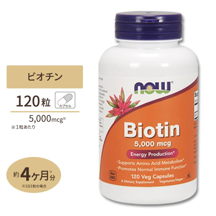 ナウフーズ ビオチン サプリメント 5000mcg 120粒 NOW Foods Biotin ベジカプセル ビタミンH 120日分｜supplefactory