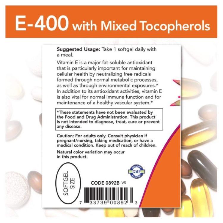 NOW Foods（ナウフーズ） E-400 ビタミンE 268mg (400IU) 100粒 ソフト