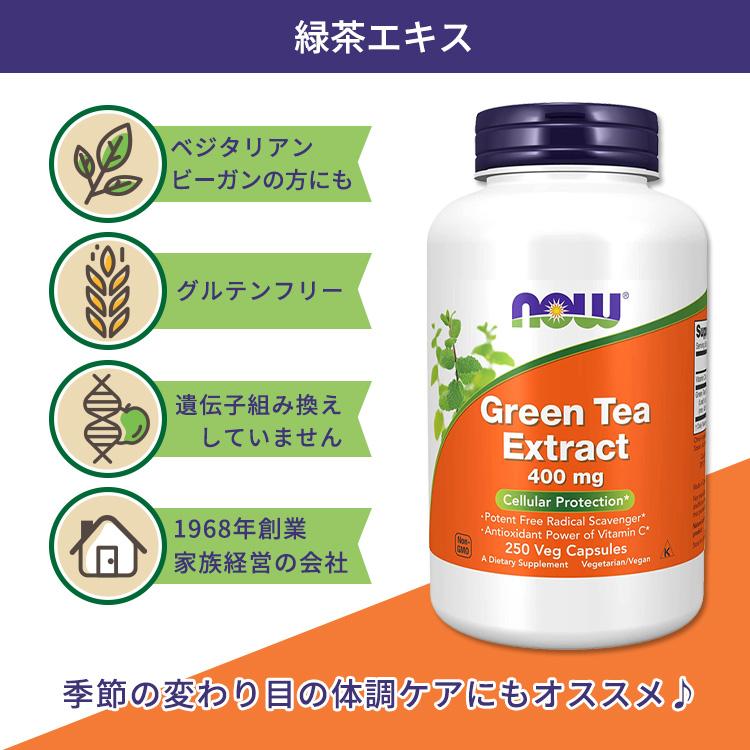 NOW Foods（ナウフーズ） 緑茶エキス 400mg ベジカプセル 250粒 NOW