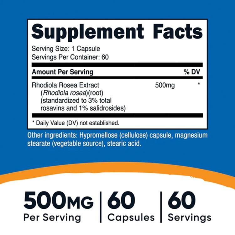 ニュートリコスト ロディオラ ロゼア カプセル 500mg 60粒 Nutricost Rhodiola Rosea Capsules イワベンケイ 紅景天｜supplefactory｜03