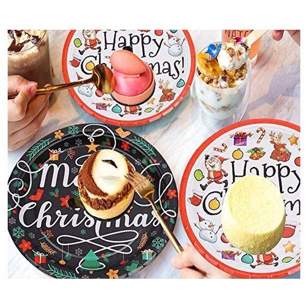 クリスマス使い捨て食器セット 10人分 86個セット 緑 紙皿 ナプキン