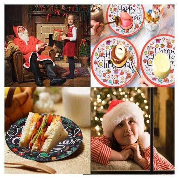 クリスマス使い捨て食器セット 10人分 86個セット 緑 紙皿 ナプキン