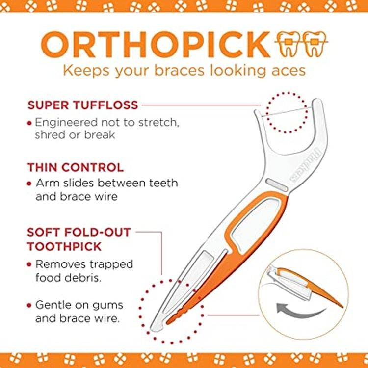 プラッカーズ オーソピック デンタルフロス 36本 Plackers Orthopick Dental Floss Picks for Braces 歯列矯正｜supplefactory｜04