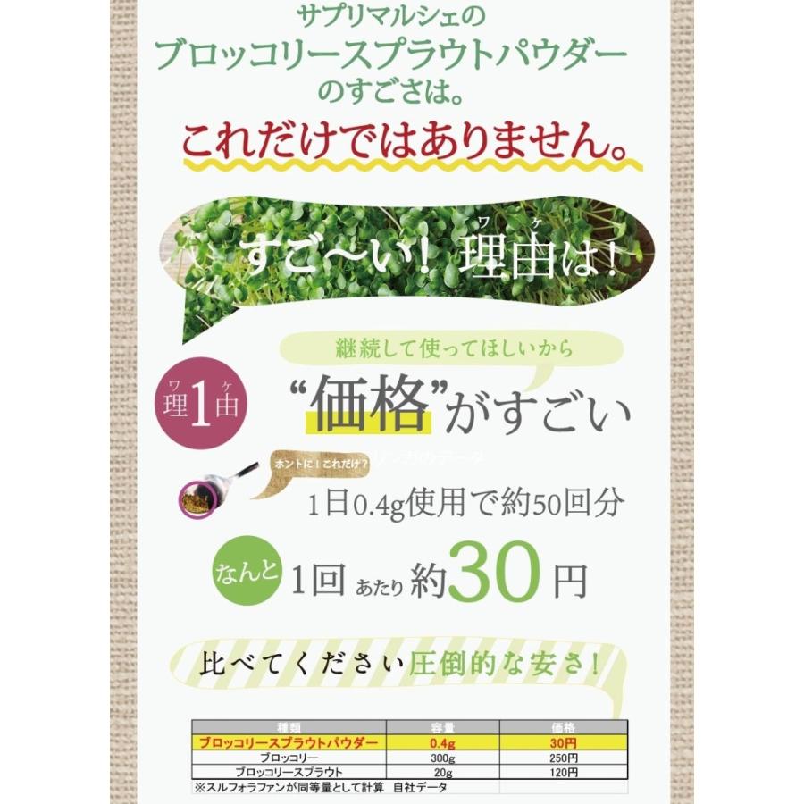 ブロッコリースプラウトパウダー 20g（50回分）150日  スルフォラファン 送料無料 サプリ ダイエット 美容 健康 エイジングケア｜supplemarche｜13