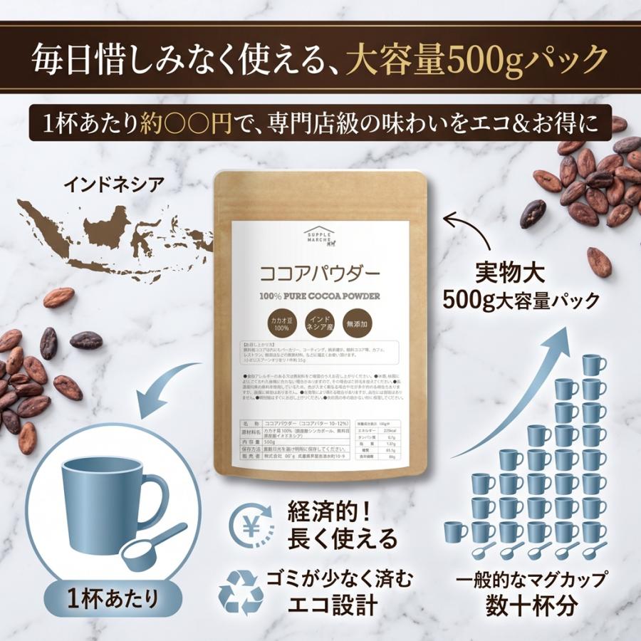 送料無料 ピュアココアパウダー 500g 純ココア 無糖 カカオ豆100％ インドネシア産 無香料 無添加 砂糖不使用 ココアパウダー ココア  爆買 |  | 11