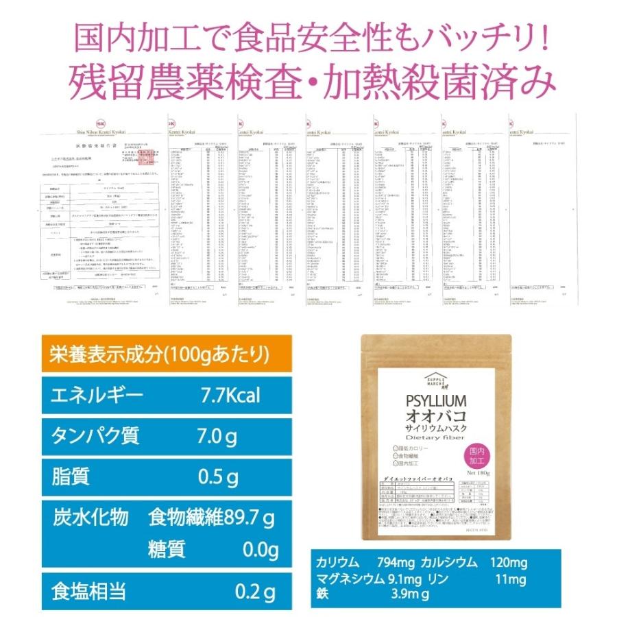 サイリウム 180g オオバコ　送料無料 国内製造 インド産 糖質ゼロ 糖質制限 食物繊維 無添加・無保存料 ダイエット 置換｜supplemarche｜11