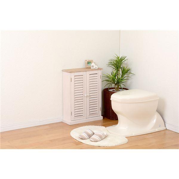 トイレラック トイレ収納 約幅45cm ホワイト 扉収納 可動棚付き 完成品 ブロカントシリーズ お手洗い 御手洗 収納家具の画像