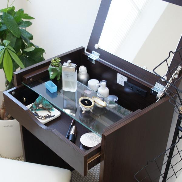 シンプル ドレッサーセット/化粧台・スツールセット 〔ダークブラウン