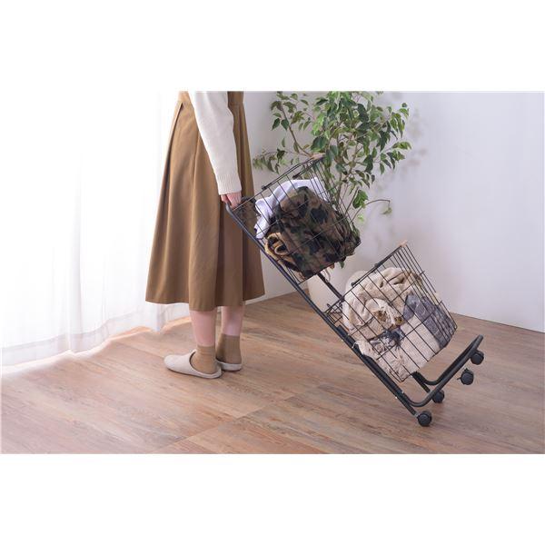 ランドリーバスケット 洗濯かご 幅37cm 2段 ホワイト 取り外し式かご 木製取っ手 キャスター バスケットワゴン 組立品 脱衣所_4