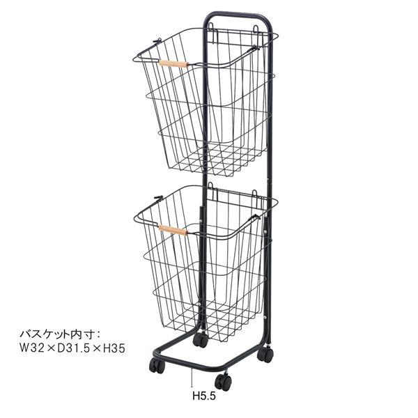 ランドリーバスケット 洗濯かご 幅37cm 2段 ホワイト 取り外し式かご 木製取っ手 キャスター バスケットワゴン 組立品 脱衣所_5