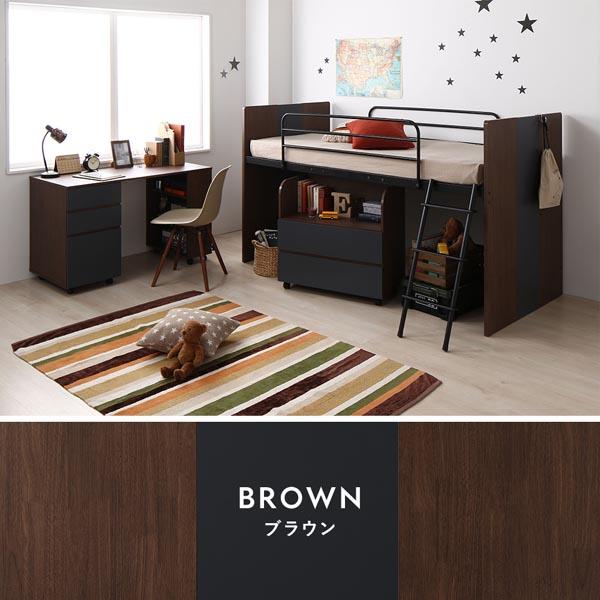 システムベッド 3点セット ベッド幅102cm ブラウン シングル ロフト