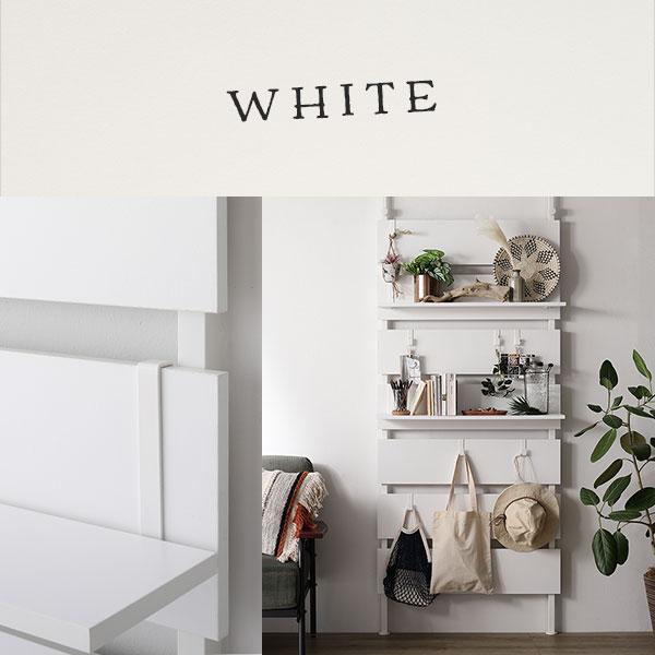 【新品・未開封】突っ張り式ウォールラック 幅40cm ホワイト 壁面 突っ張り ウォールラック 幅40cm ホワイト 棚板2枚 フック7個付き