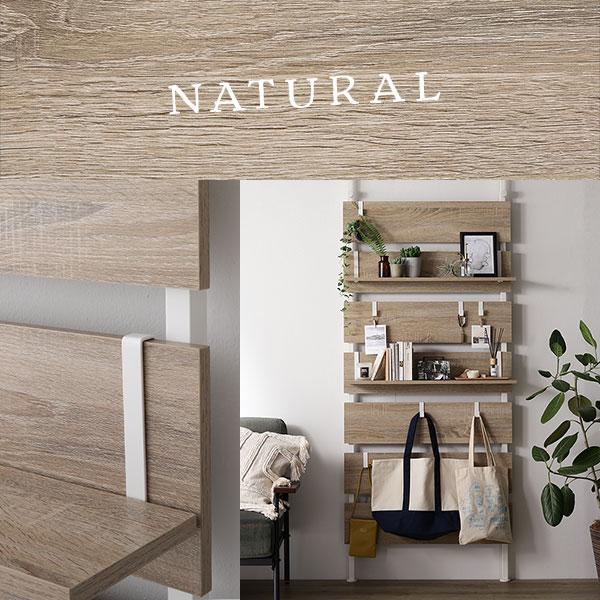 壁面 突っ張り ウォールラック 幅40cm ホワイト 棚板2枚 フック7個付き