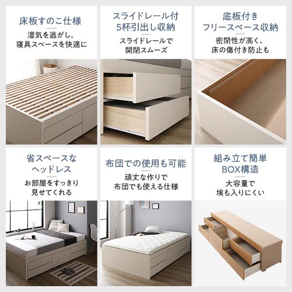 お客様組み立て〕 収納 ベッド ヘッドレス 通常丈 セミダブル フレーム