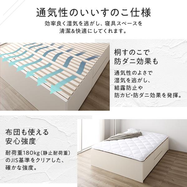 〔お客様組立〕 収納 ベッド ダブル 国産薄型ポケットコイルマットレス付き ホワイト AAB 引き出し ヘッドレス 日本製_8