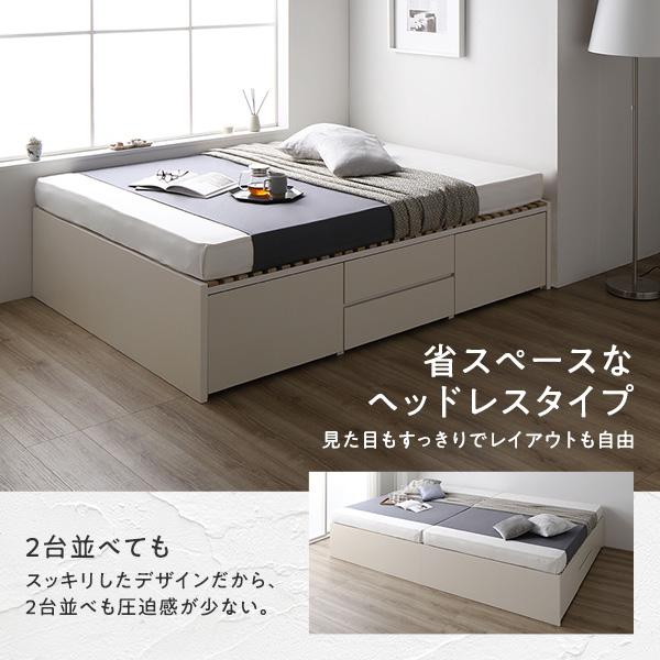 〔お客様組立〕 収納 ベッド ダブル 国産薄型ポケットコイルマットレス付き ホワイト ABB 引き出し ヘッドレス 日本製_9