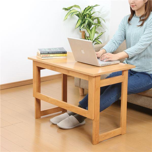 天然木折りたたみテーブル 高さ55cm ブラウン 完成品〔代引不可