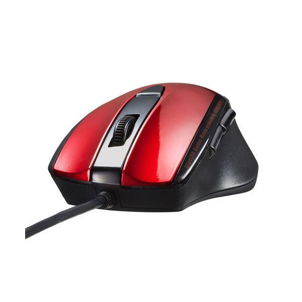 〔5個セット〕 サンワサプライ 静音有線ブルーLEDマウス(5ボタン) レッド MA-BL168RX5