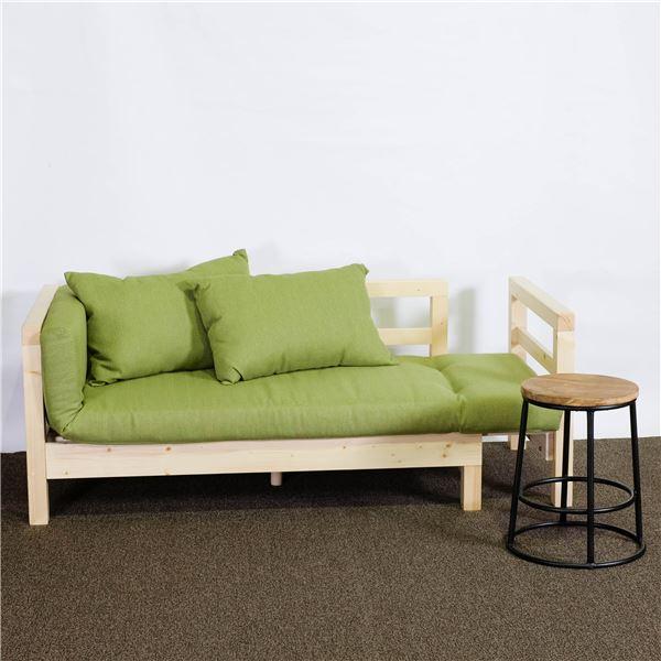 ソファーベッド グリーンマット＆クッション2個セット 組立式