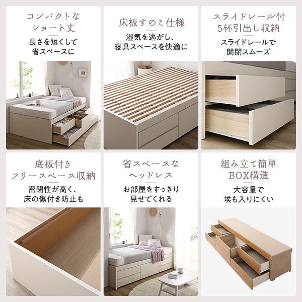 組立設置サービス付き〕 収納 ベッド ヘッドレス ショート丈シングル