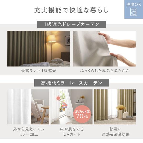 1級 遮光 カーテン レースカーテン セット 幅150×丈210cm 2枚入