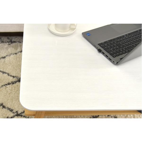 ローテーブル 折りたたみテーブル 棚付き 幅90cm ハイグロス天板 木製脚 センターテーブル ホワイト WH 完成品_2