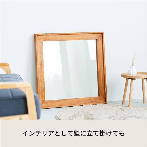 L型フレームウォールミラー(680×680mm) (ハニーブラウン)天然木 北欧風