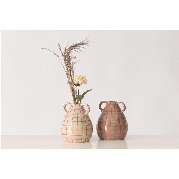 ブラウン陶器の花瓶 フラワーベース 花瓶 約幅17.5×奥行17.5×高さ21cm ブラウン 陶器 花器