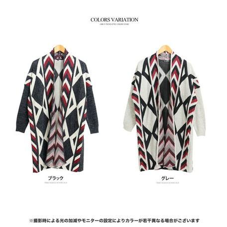 ネイティブ柄ロングニットカーディガン お姉系ファッション 服