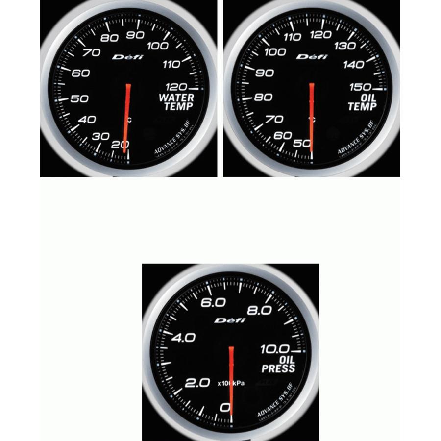 Defi advance BF ホワイト　3連　油圧　油温　水温計 Defi ADVANCE ホワイト BF 水温計＆油温計＆油圧計（60φ） 3点