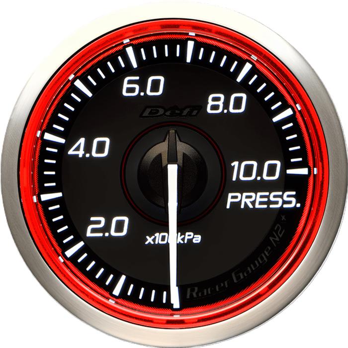 Defi レーサーゲージN2+ プレス計　φ52 レッド Defi（デフィ） 即納【Defi正規品】デフィ Racer Gauge N2プラス