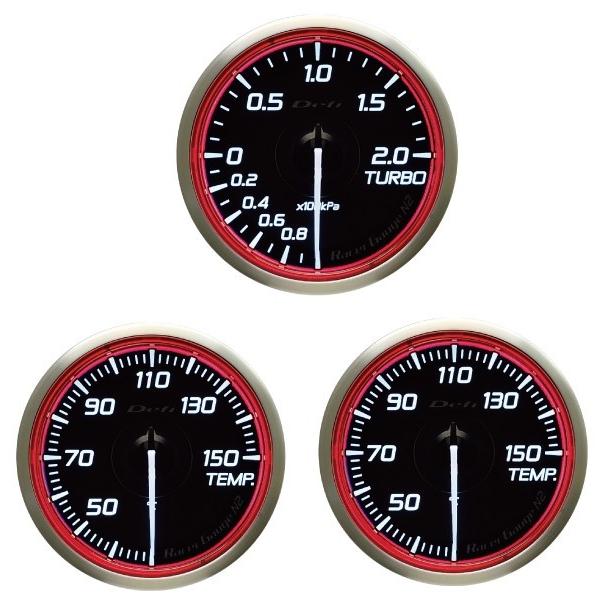 Defi デフィ Racer Gauge　N2 60Φ（レッド） ターボ計（2.0K） （ブースト計） ＆ 温度計×２（油温計又は水温計）　「送料無料！！」