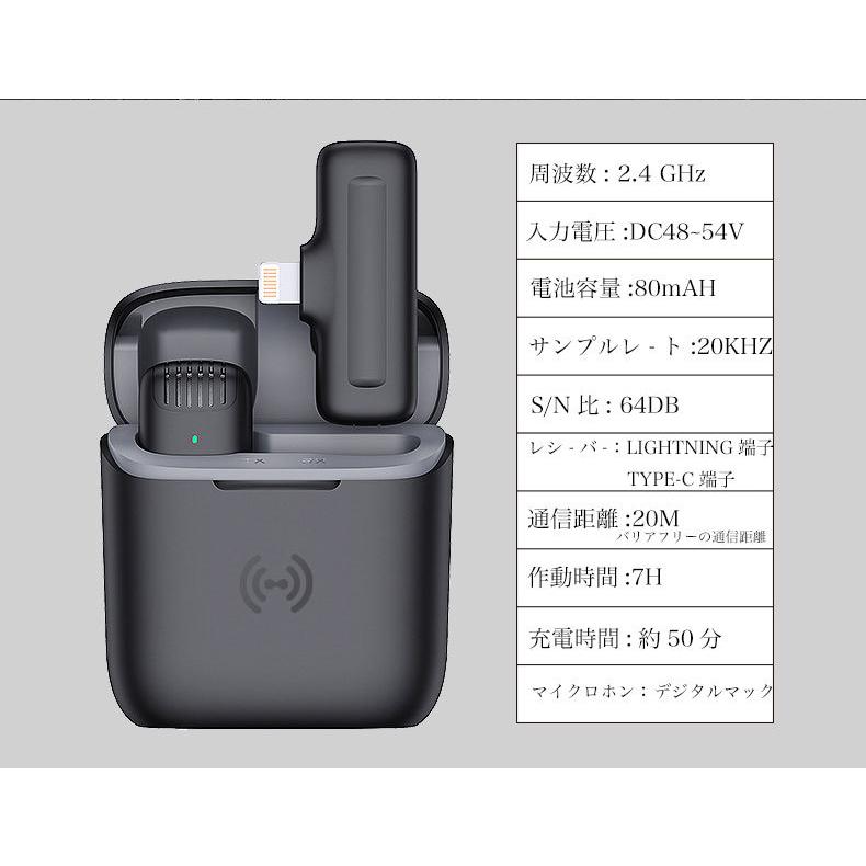 ワイヤレス マイク ラベリアマイクロフォン 20M伝送 充電ゲース付 全方向性録音 無線 超軽量 音遅延なし TikTok｜sur-prise-store｜05