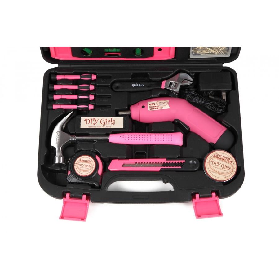 DIY Girls 超カワ 電動ドライバー付工具 35pcsセット 初心者にピッタリ