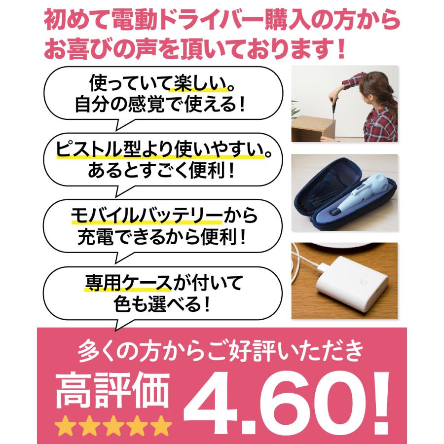 【ケース付き】ネジ締めが楽になる 小型 電動ドライバー セット USB充電 ケース 付 手動 電動 兼用 ラキュット RaQ't 初心者に最適｜suraido｜02