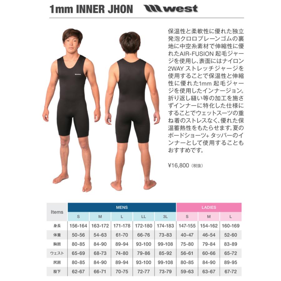 WESTスーツ/ウエスト1mmインナーショートジョン（防寒