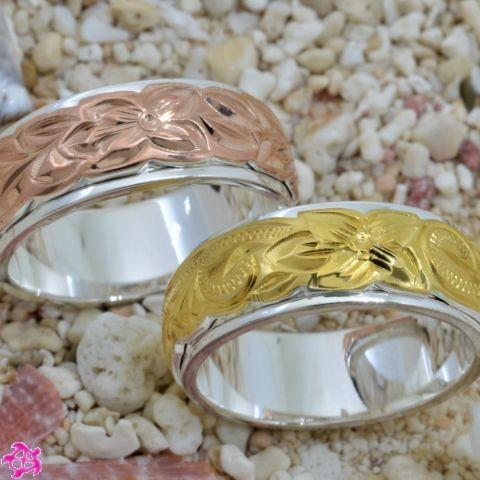 ハワイアンジュエリー リング 指輪 ダブルフェイス ダブルプレート レディース メンズ ペア ヘビーウエイト シルバー925 ゴールド ピンクゴールド ハワジュの画像
