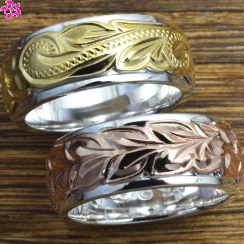 ハワイアンジュエリー リング 指輪 ダブルフェイス ダブルプレート レディース メンズ ペア ヘビーウエイト シルバー925 ゴールド ピンクゴールド ハワジュの画像