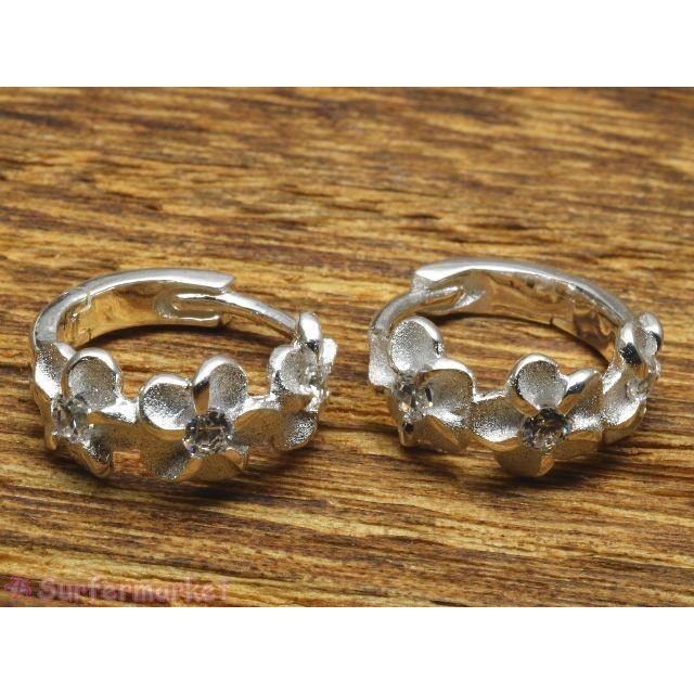 ハワイアンジュエリー ピアス ジルコニア プルメリア レイ リングピアス フープ シルバー925 ハワジュの画像