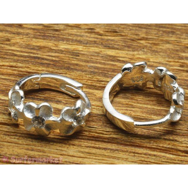 ハワイアンジュエリー ピアス ジルコニア プルメリア レイ リングピアス フープ シルバー925 ハワジュの画像